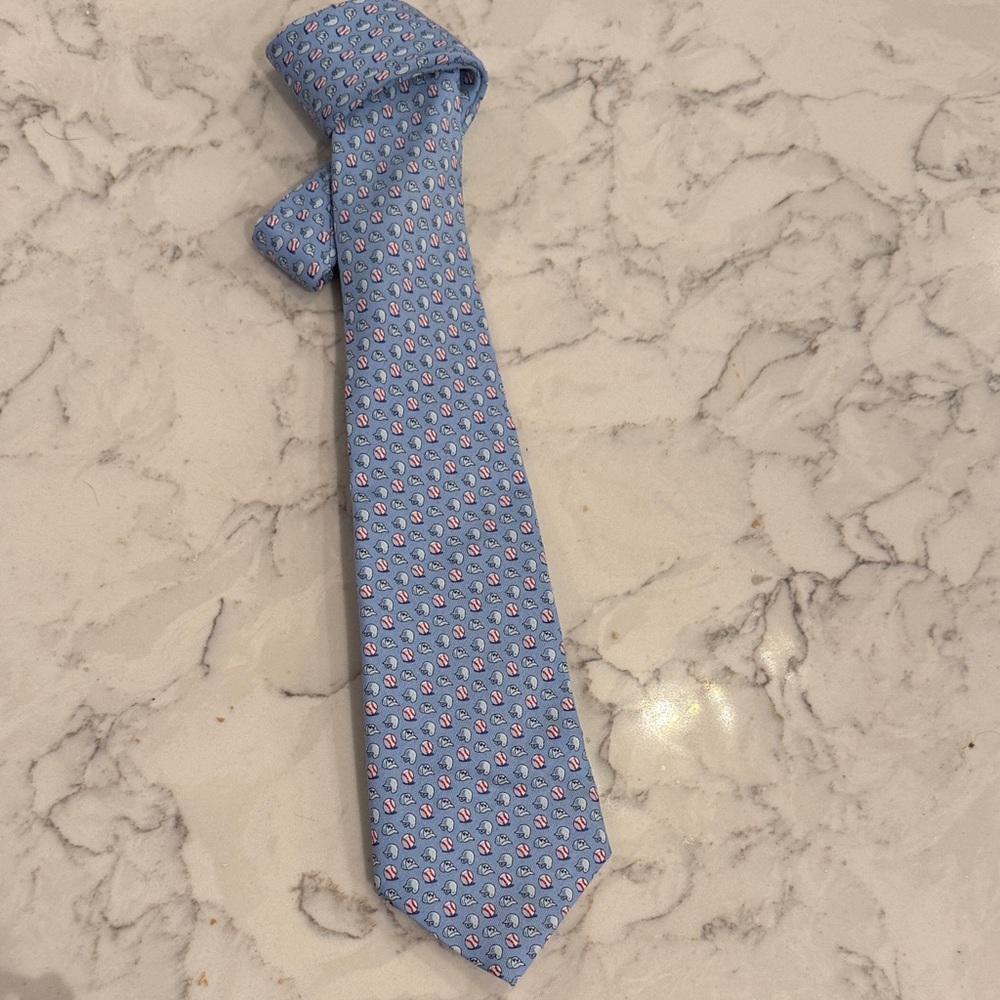Vineyard Vines Light Blue and Pink Baseball Patterned Tie